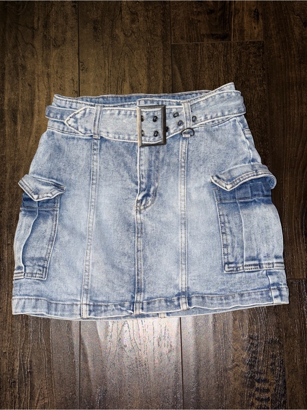 SO Belted Denim Cargo Pocket Mini Skirt